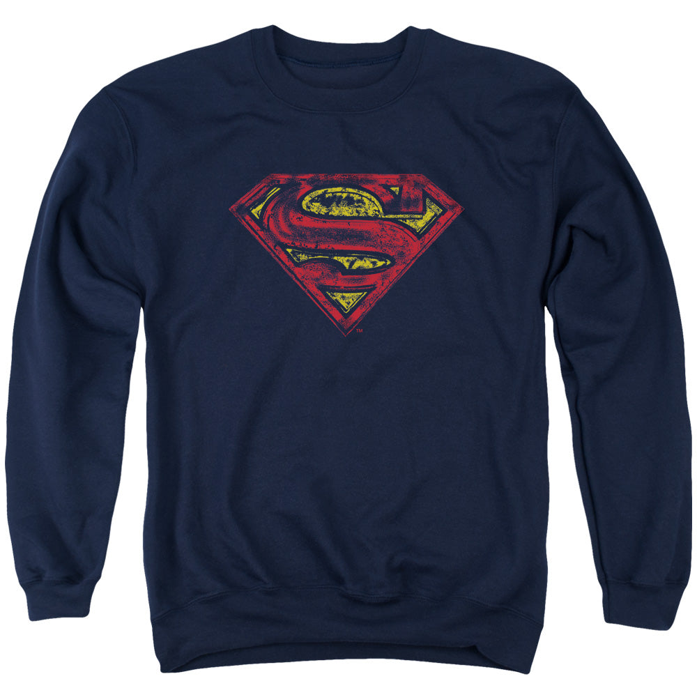 Superman S Shield Rough Mens Crewneck Sweatshirt Navy