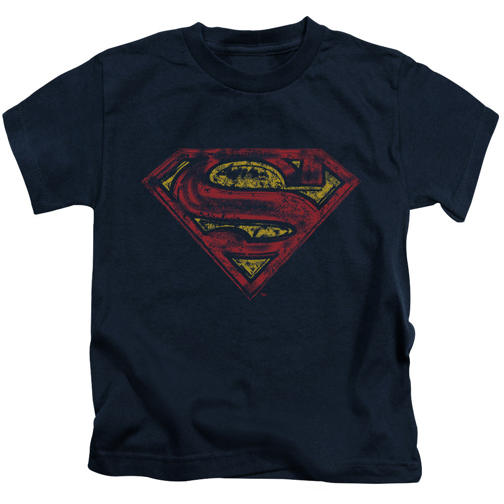 Superman S Shield Rough Juvenile Kids Youth T Shirt Navy