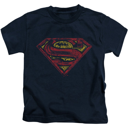 Superman S Shield Rough Juvenile Kids Youth T Shirt Navy