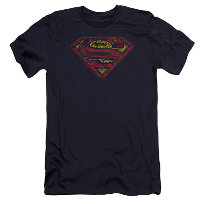 Superman S Shield Rough Premium Bella Canvas Slim Fit Mens T Shirt Navy