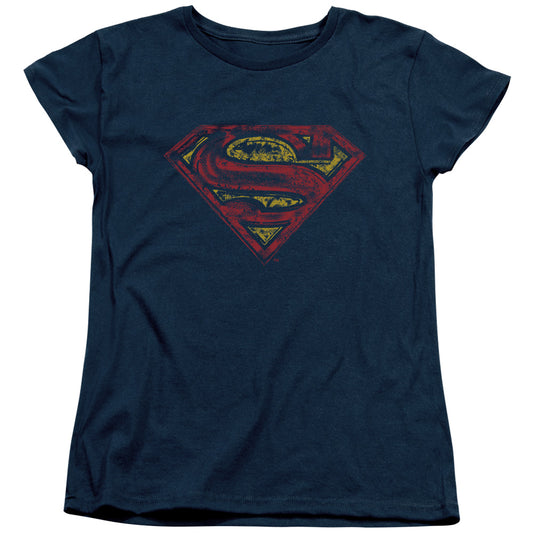 Superman S Shield Rough Womens T Shirt Navy