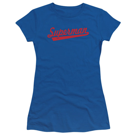 Superman S Tail Junior Sheer Cap Sleeve Womens T Shirt Royal Blue