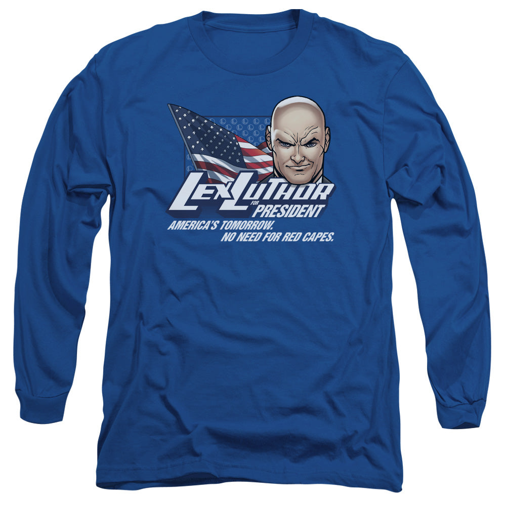 Superman Lex For President Mens Long Sleeve Shirt Royal Blue