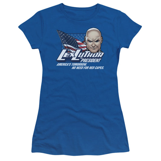 Superman Lex For President Junior Sheer Cap Sleeve Womens T Shirt Royal Blue