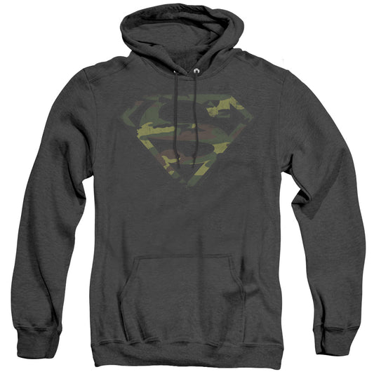 Superman Distressed Camo Shield Mens Heather Hoodie Black