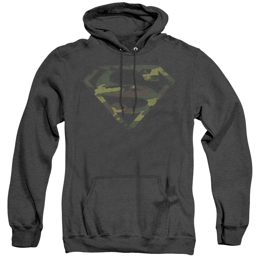 Superman Distressed Camo Shield Heather Mens Hoodie Black