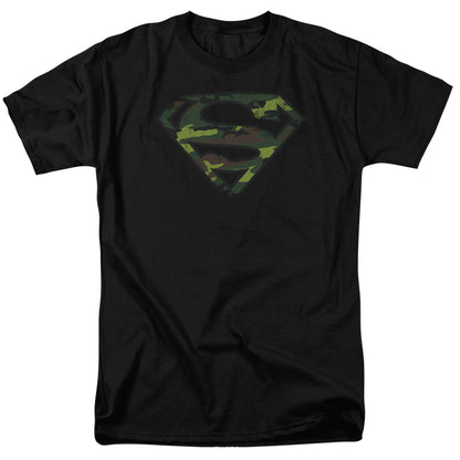 Superman Distressed Camo Shield Mens T Shirt Black 