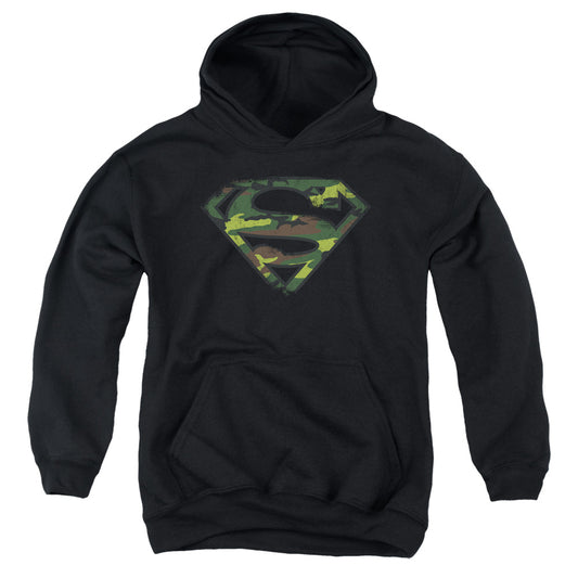 Superman Distressed Camo Shield Kids Youth Hoodie Black