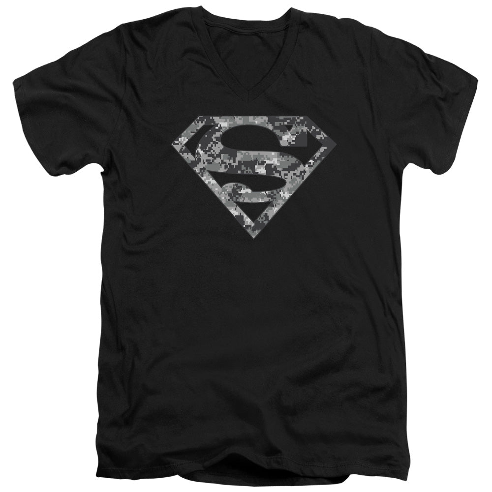 Superman Urban Camo Shield S S Adult V Neck Black