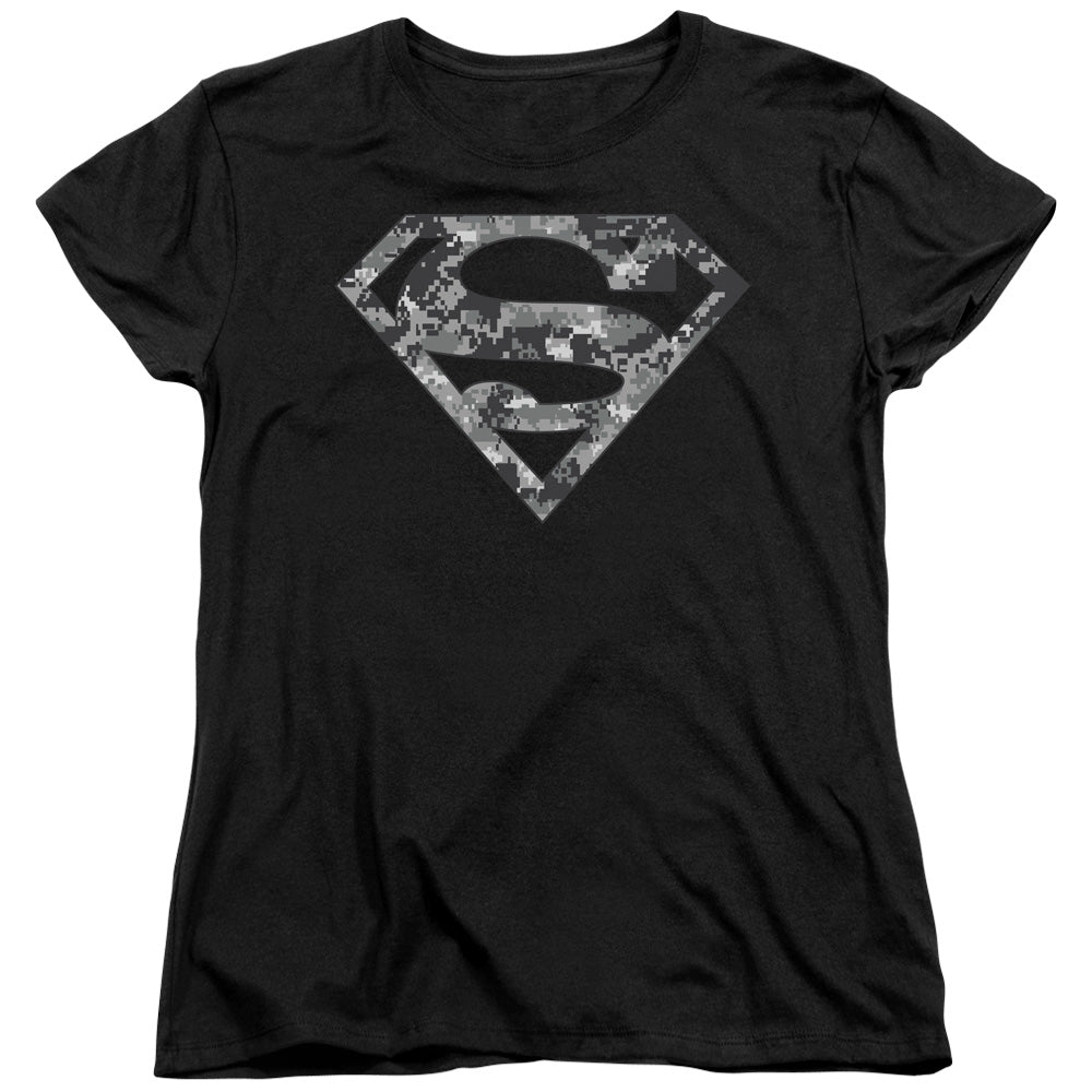 Superman Urban Camo Shield Womens T Shirt Black