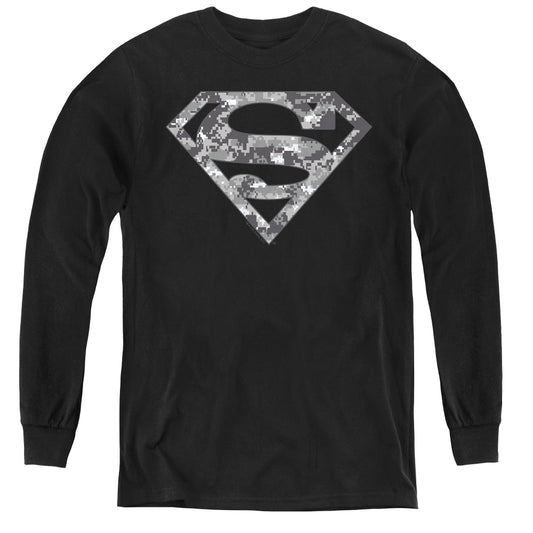 Superman Urban Camo Shield Long Sleeve Kids Youth T Shirt Black