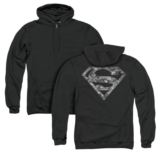 Superman Urban Camo Shield Back Print Zipper Mens Hoodie Black