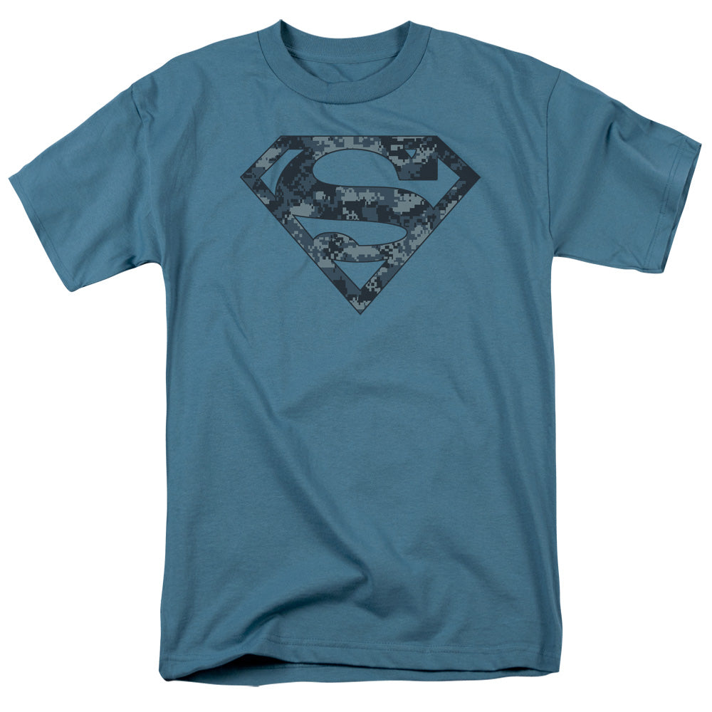 Superman Navy Blue Camo Shield Mens T Shirt Slate