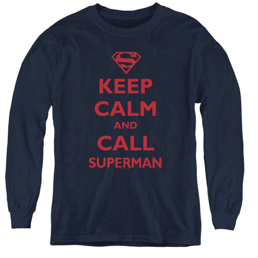 Superman Call Superman Long Sleeve Kids Youth T Shirt Navy