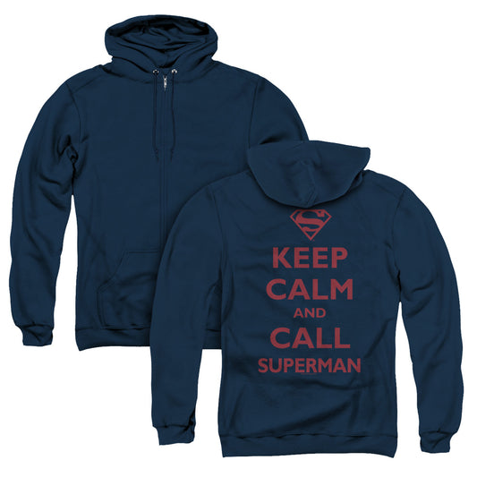 Superman Call Superman Back Print Zipper Mens Hoodie Navy