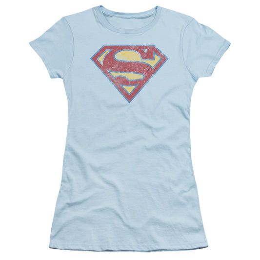 Superman Super S Junior Sheer Cap Sleeve Womens T Shirt Light Blue