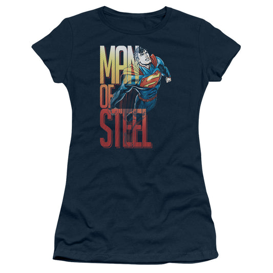 Superman Steel Flight Junior Sheer Cap Sleeve Womens T Shirt Navy