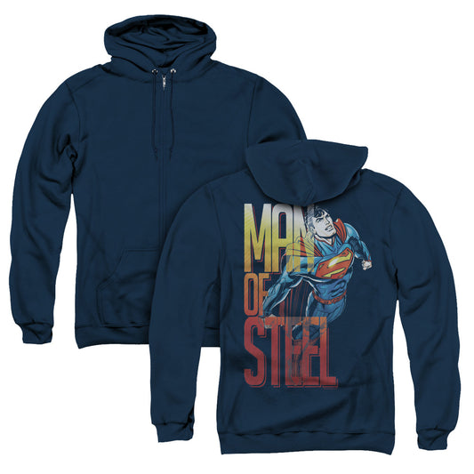 Superman Steel Flight Back Print Zipper Mens Hoodie Navy