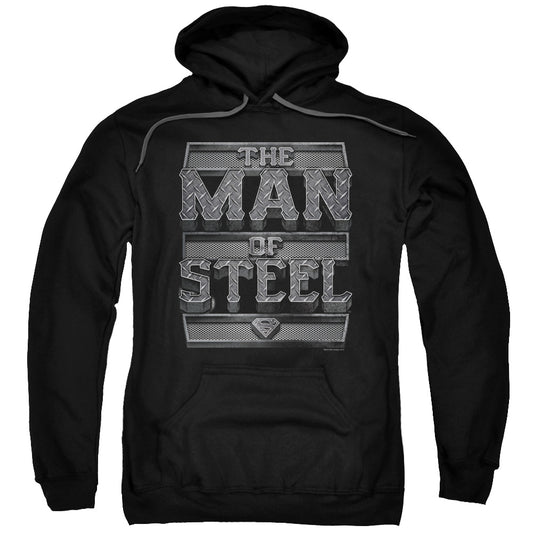 Superman Steel Text Mens Hoodie Black