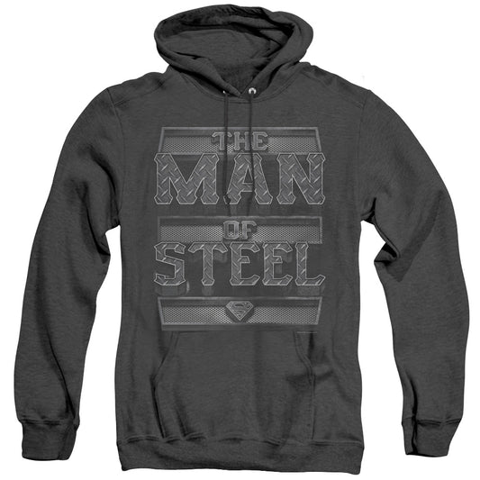 Superman Steel Text Mens Heather Hoodie Black