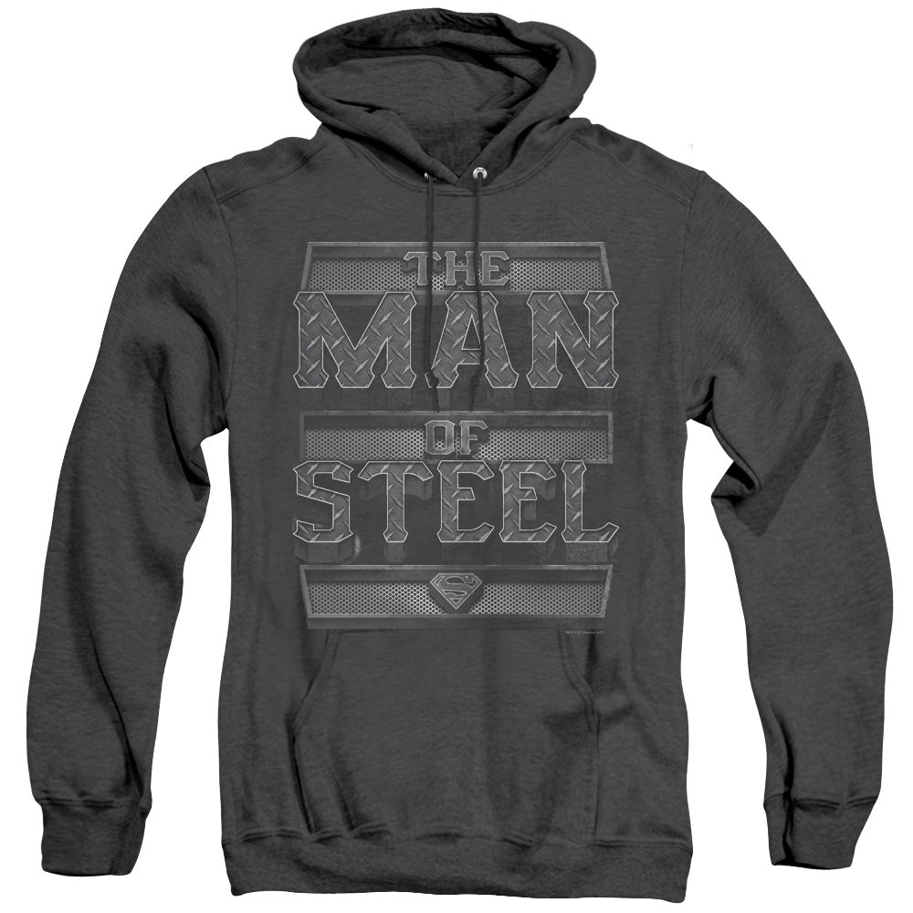 Superman Steel Text Heather Mens Hoodie Black