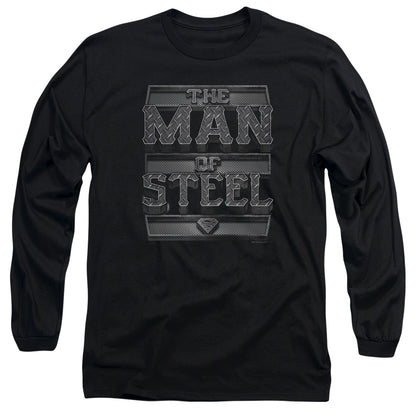 Superman Steel Text Mens Long Sleeve Shirt Black