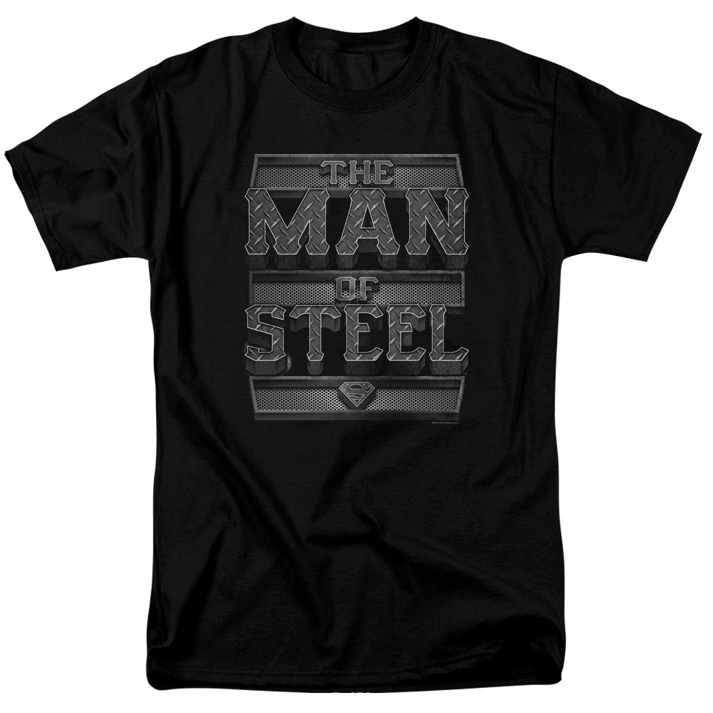 Superman Steel Text Mens T Shirt Black