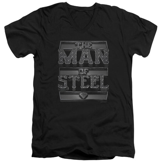 Superman Steel Text S S Adult V Neck Black