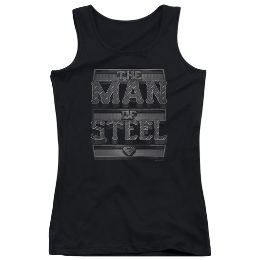 Superman Steel Text Womens Tank Top Shirt Black