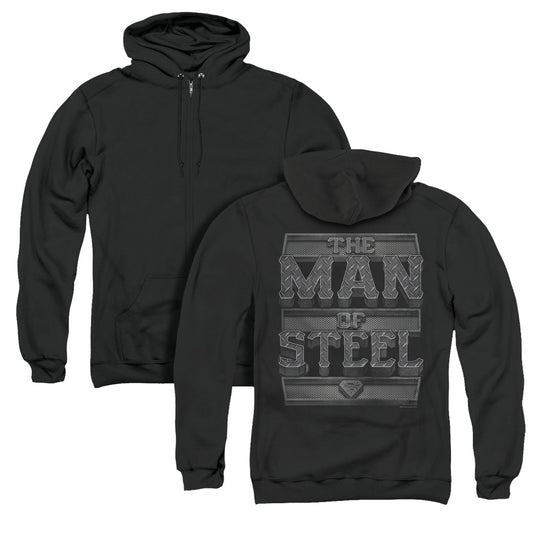 Superman Steel Text Back Print Zipper Mens Hoodie Black