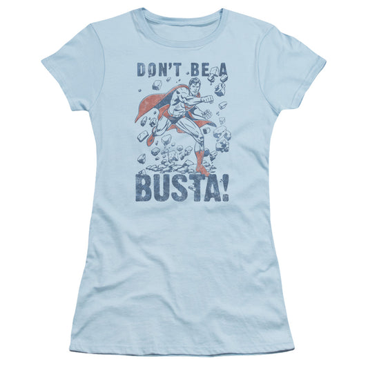 Superman Busta Junior Sheer Cap Sleeve Womens T Shirt Light Blue