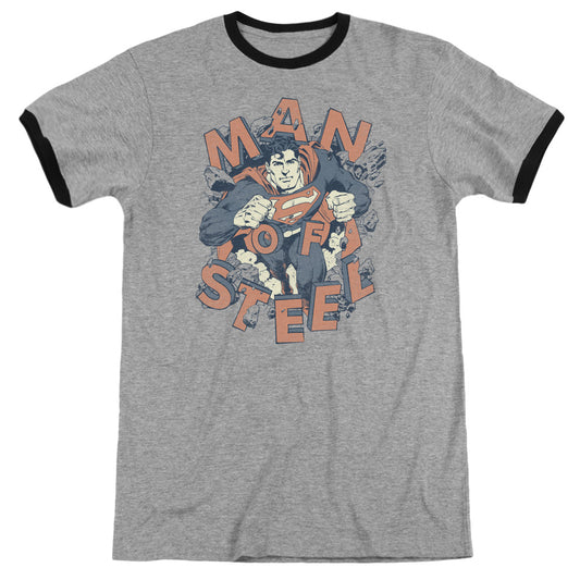 Superman Coming Through Heather Ringer Mens T Shirt Heather Black