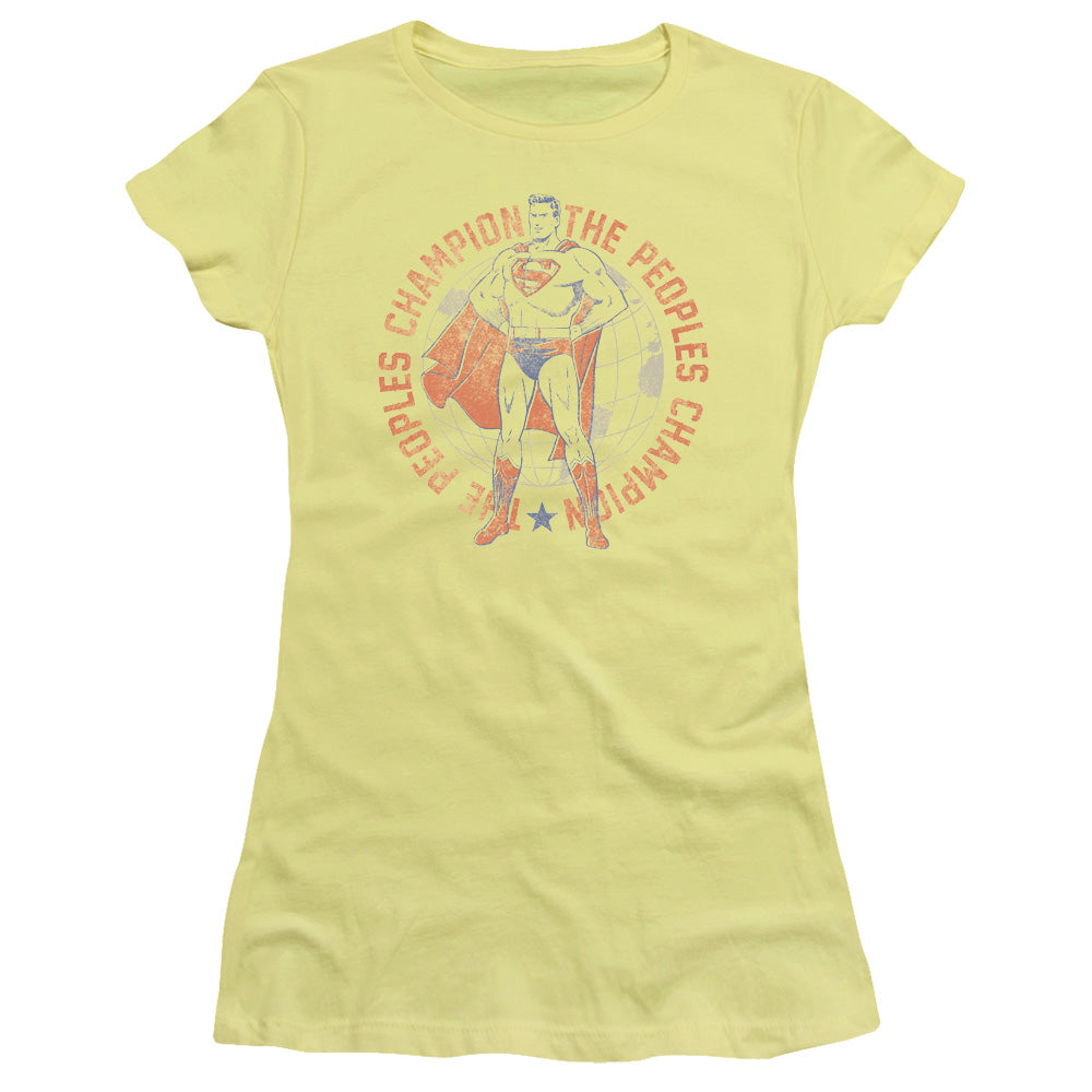 Superman Peoples Champion Junior Sheer Cap Sleeve Womens T Shirt Banana