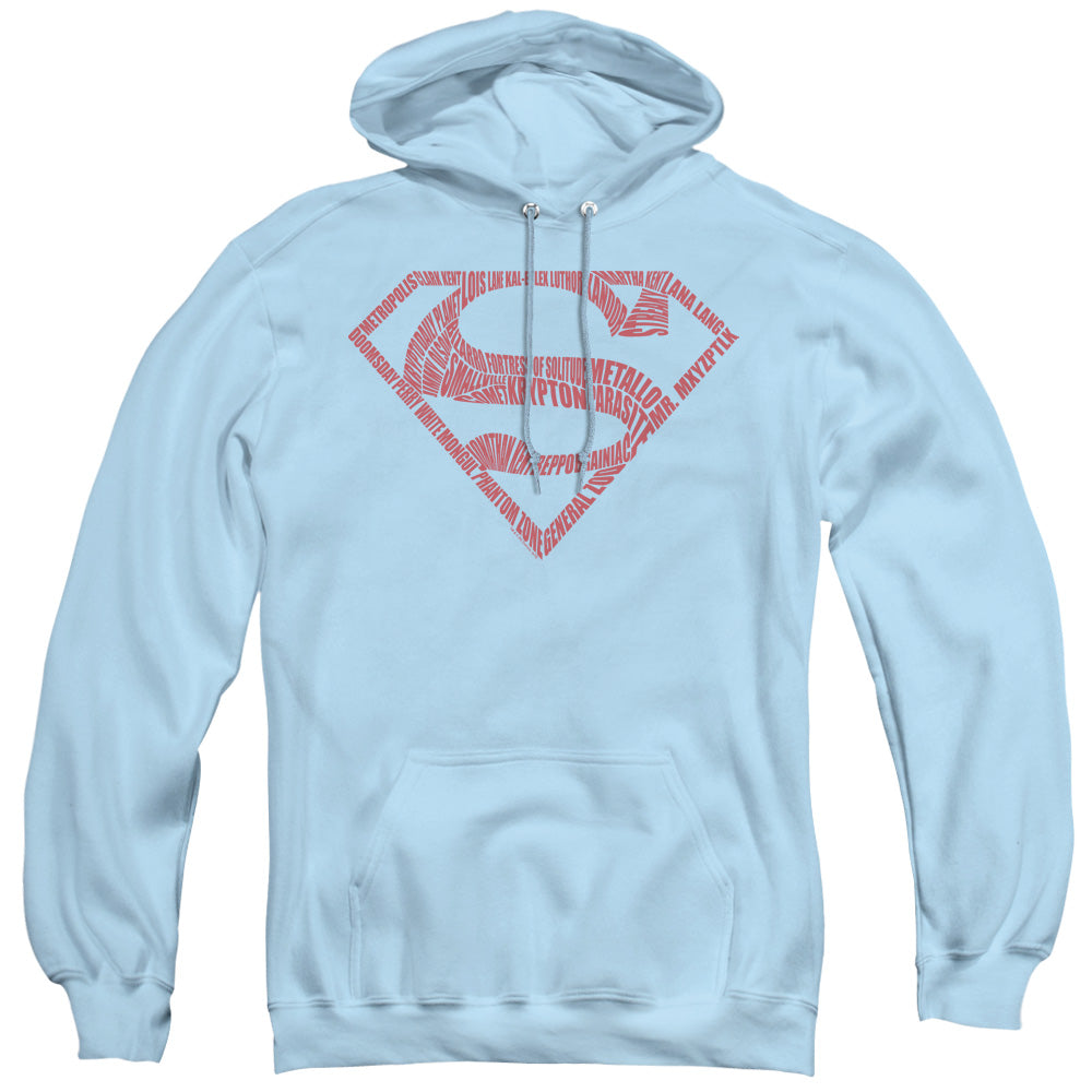 Superman Word Shield Mens Hoodie Light Blue