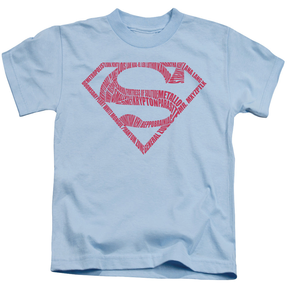 Superman Word Shield Juvenile Kids Youth T Shirt Light Blue