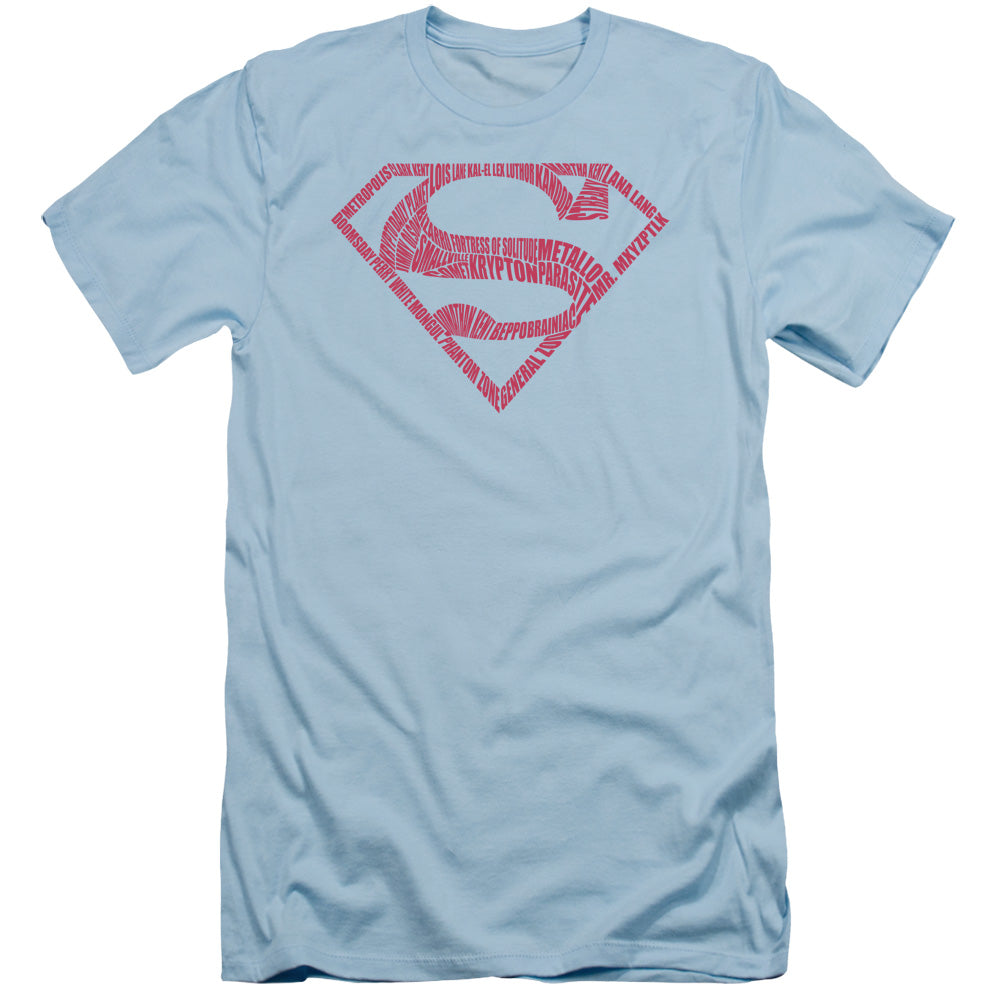 Superman Word Shield Slim Fit Mens T Shirt Light Blue