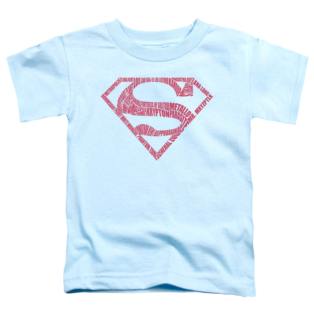 Superman Word Shield Toddler Kids Youth T Shirt Light Blue