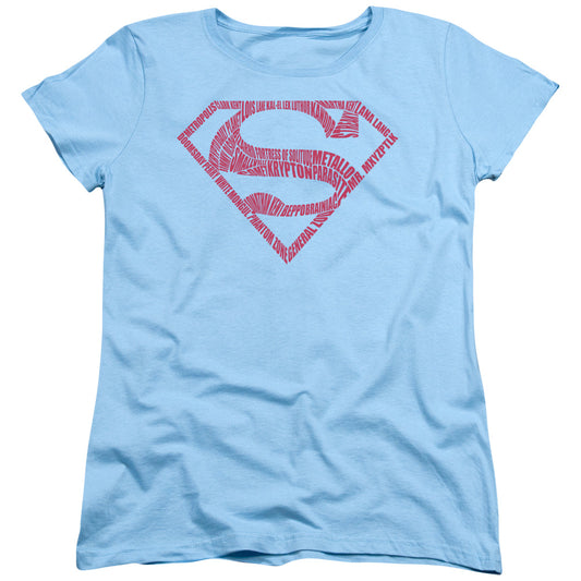 Superman Word Shield Womens T Shirt Light Blue