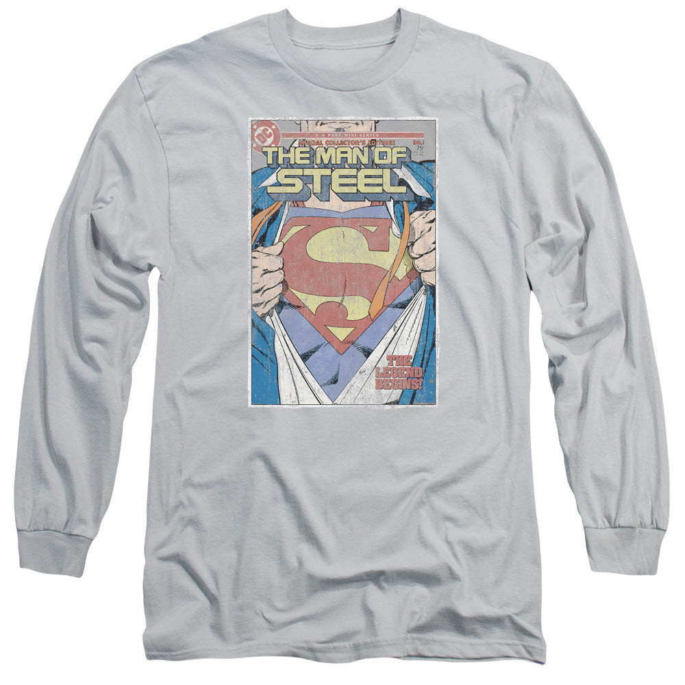 Superman Mos Cover Mens Long Sleeve Shirt Silver