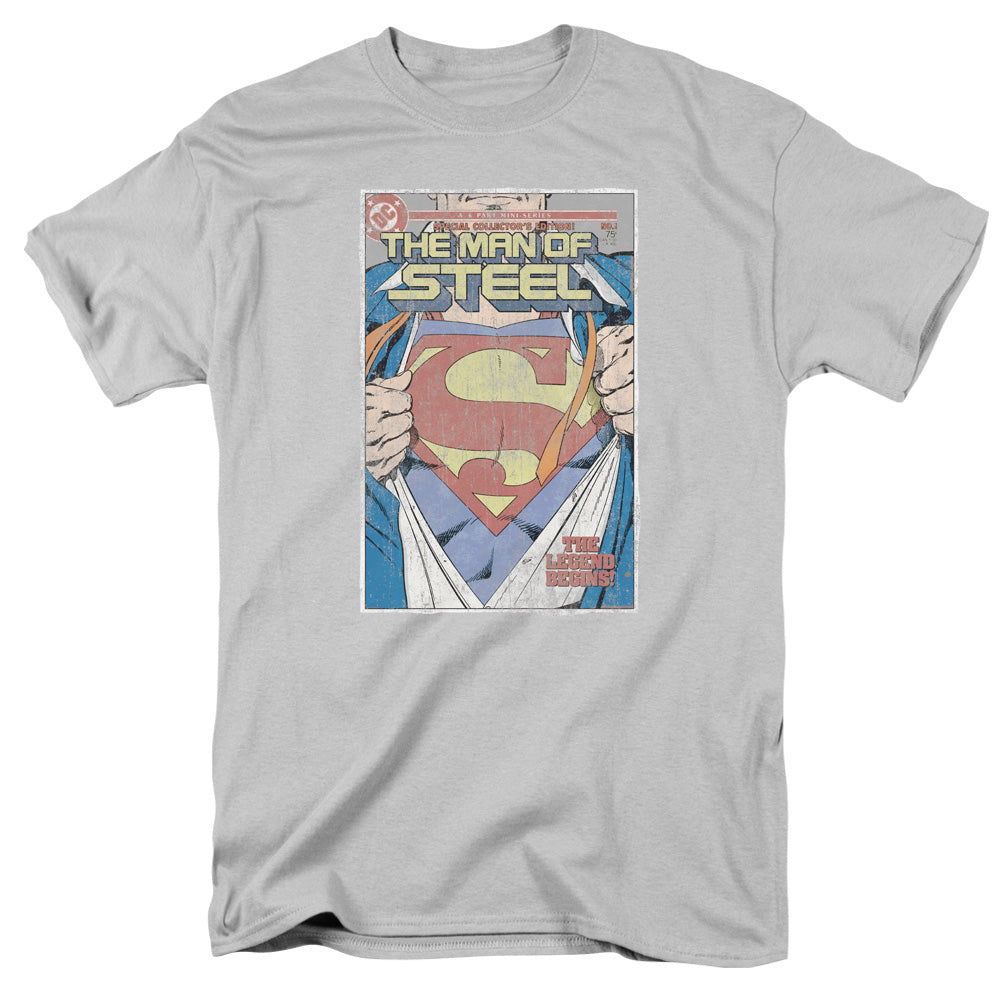 Superman Mos Cover Mens T Shirt Silver