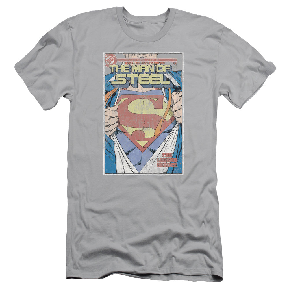 Superman Mos Cover Slim Fit Mens T Shirt Silver