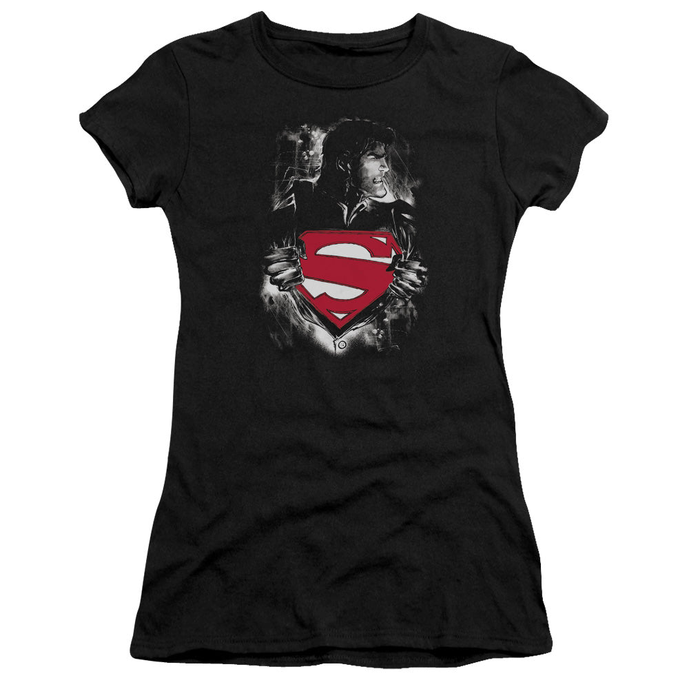 Superman Darkest Hour Junior Sheer Cap Sleeve Womens T Shirt Black