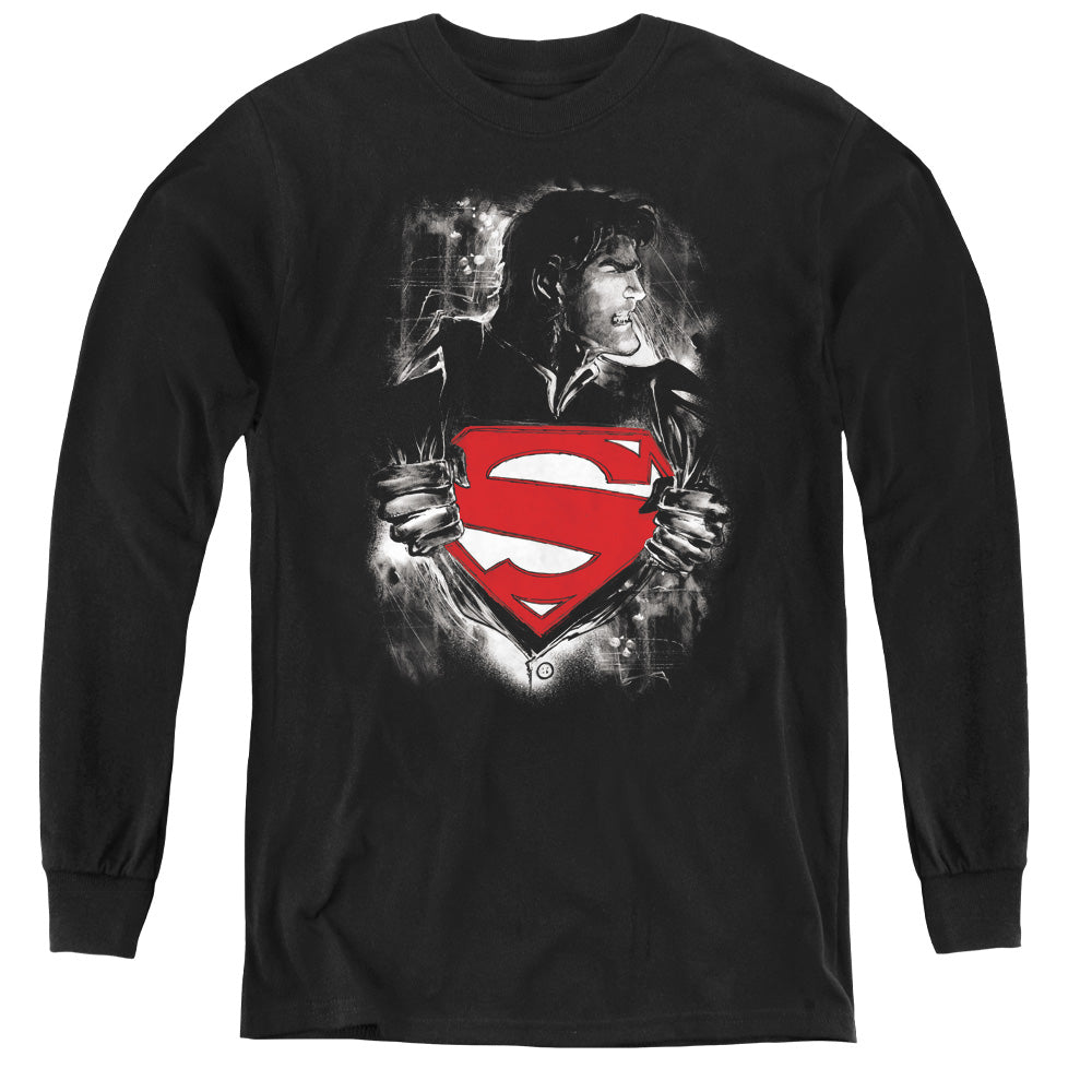 Superman Darkest Hour Long Sleeve Kids Youth T Shirt Black