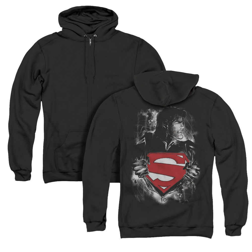 Superman Darkest Hour Back Print Zipper Mens Hoodie Black