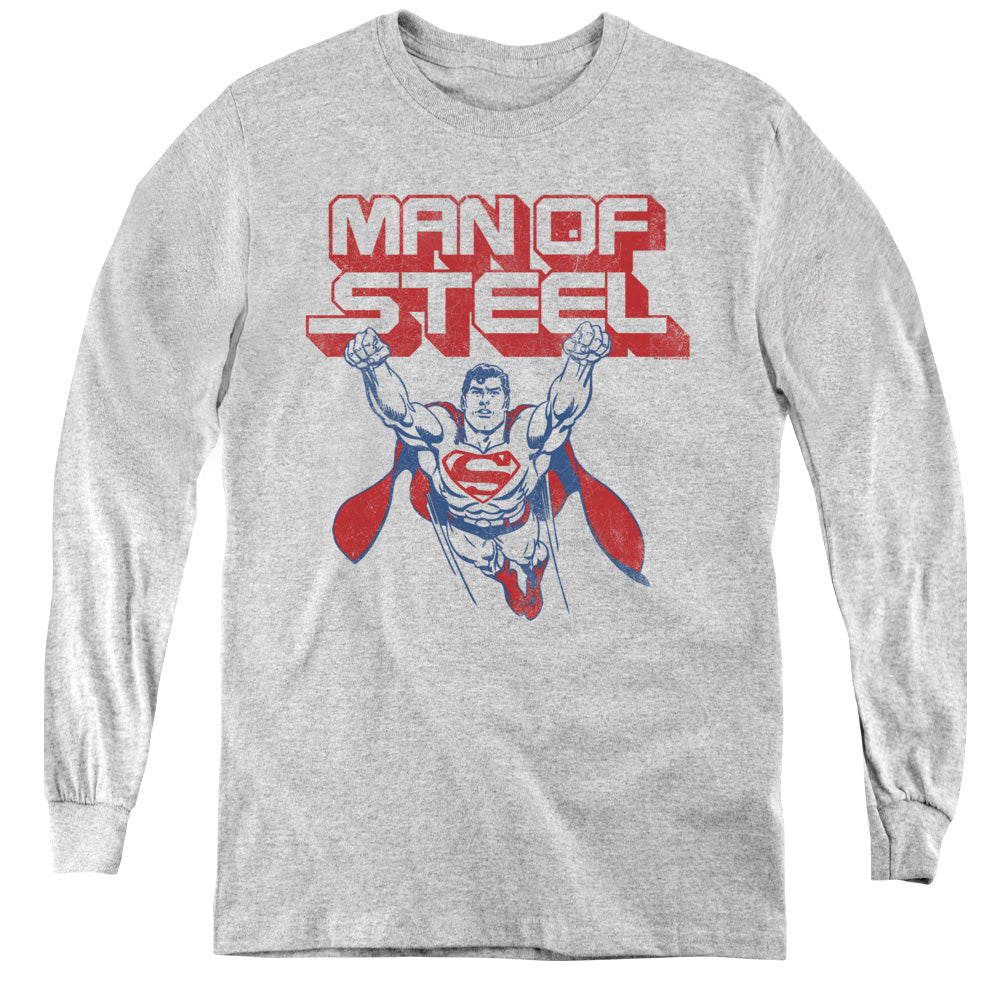 Superman Steel Retro Long Sleeve Kids Youth T Shirt Athletic Heather