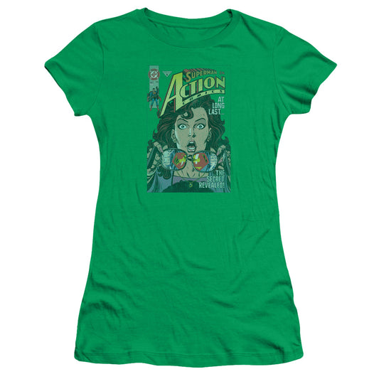 Superman Secret Revealved Junior Sheer Cap Sleeve Womens T Shirt Kelly Green