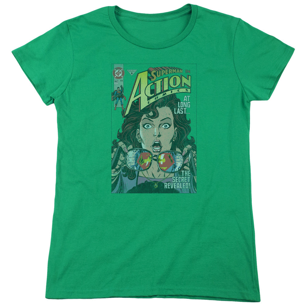 Superman Secret Revealved Womens T Shirt Kelly Green