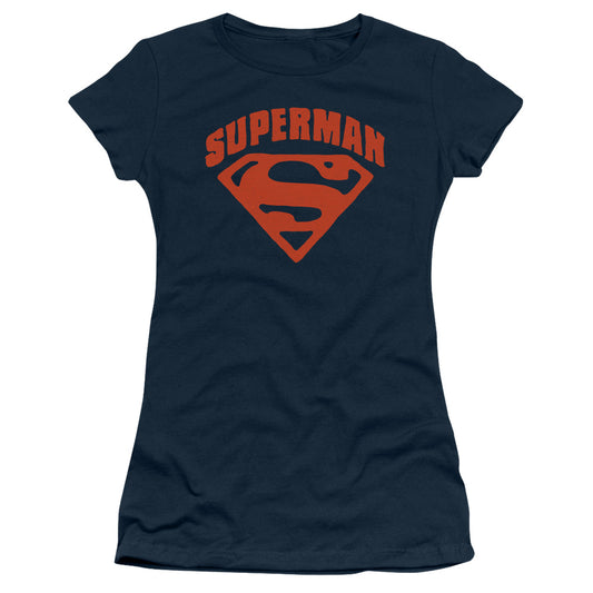 Superman Super Shield Junior Sheer Cap Sleeve Womens T Shirt Navy