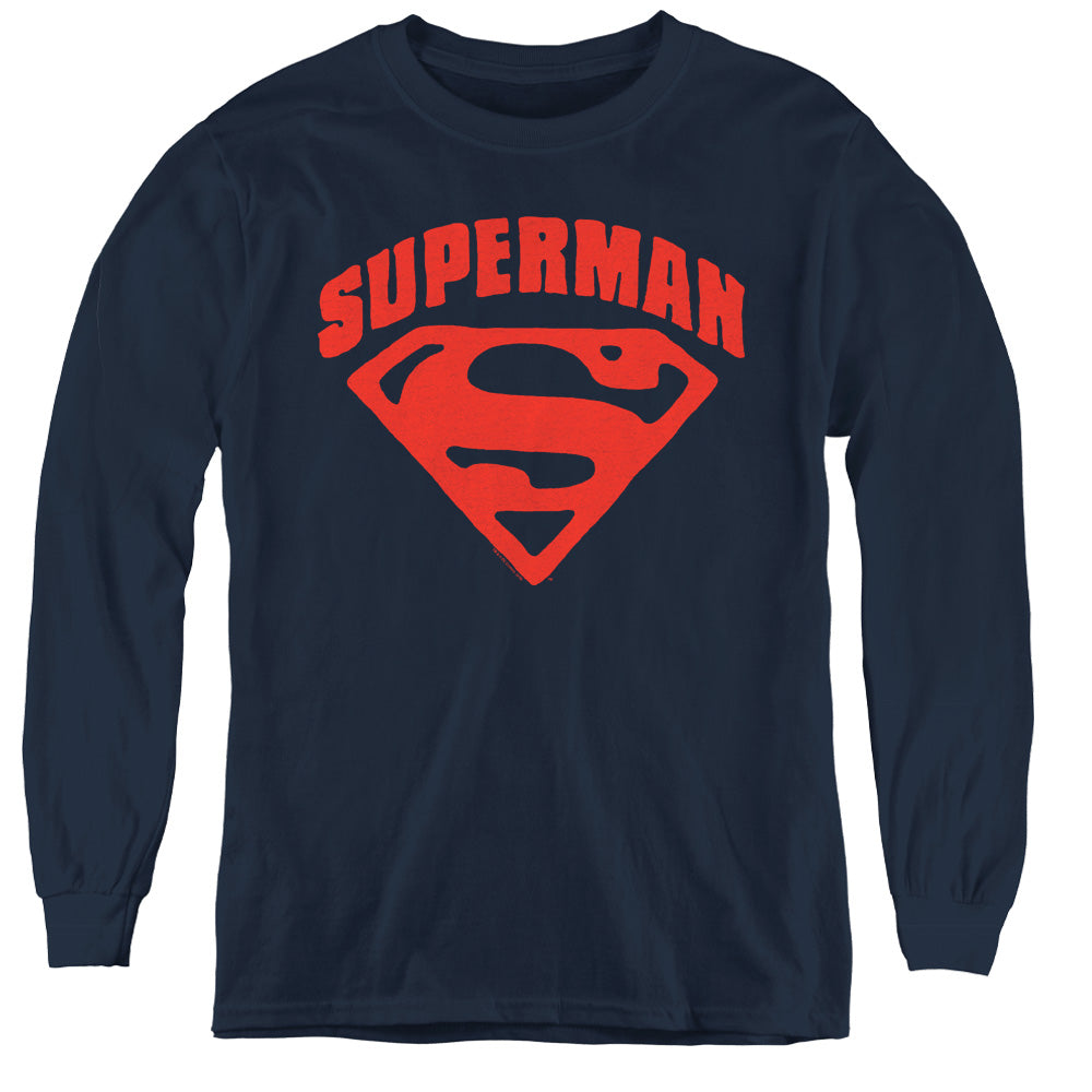 Superman Super Shield Long Sleeve Kids Youth T Shirt Navy