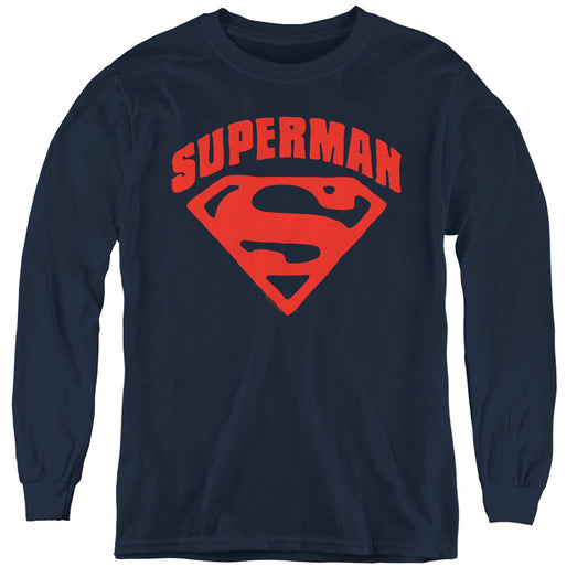 Superman Super Shield Long Sleeve Kids Youth T Shirt Navy